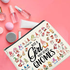 Gnome Lover Makeup Bag - Gifts for Women, Girl, Daughter, Sister, Bestie - Just a Girl Who Loves Gnomes Zipper Makeup Pouch