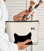 Cute Cat Makeup Bag, Kitty Cosmetic Zipper Travel Toiletry Bag, Black Cat Gifts for Women & Teen Girls