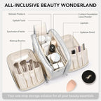 Travel Makeup Bag Women's Large Capacity Cosmetic Portable Organizer Large Opening Waterproof Storage Toiletry Bags Vertical Free-Standing Brush Holder for Easy Access Silver