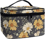 Cottagecore forest Daisy Flower Pattern Travel Makeup Bag for Women,Multifuntional Makeup Organizer,Large Capacity Cosmetic Bag,Toiletry Bag for Women with Zipper and Portable Handle