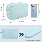 GFU Cosmetic Bags for Women, Seersucker Cosmetic Bag, Travel Toiletry Stripe Makeup Bag, Large Women Aesthetic Organizer Storage Pouch, Girls Handbags Purses