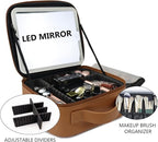 Travel Makeup Bag with LED Mirror Travel Makeup Organizer with 3 Lighted Settings, Adjustable Dividers and Makeup Brush Storage Bag Brown