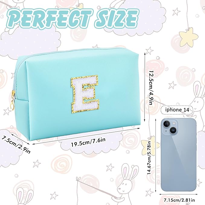 Gifts for Girls Initial Makeup Bag Personalized Cosmetic Bag with Zipper Cute Travel Toiletry Bag Waterproof PU Preppy Makeup Pouch Birthday Gift for Teen Girls Women(Blue E)