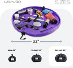 Lay-n-Go Cosmo Layflat Drawstring Cosmetic & Makeup Bag Organizer w/Zipper Pocket, Brush Loops & More, Cinch to Close, Lay Flat to Use, Durable, Machine Wash, Travel Toiletry Bag (22", Purple)