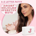 Small Personalized Initial A-Z Patch Makeup Bag,White Cute PU Leather Glitter Letter Cosmetic Bag for Teen Girls,Travel Toiletry Bag with Zipper,Preppy Monogrammed Birthday Gift for Daughter Niece J