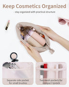 Narwey Small Makeup Bag for Travel Women Girl, Puffer Cosmetic Bag Makeup Pouch for Purse with Zipper, Cute Puffy Make Up Organizer Bags, Travel Toiletry Bag Toiletries (Khaki)