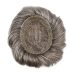 Mens Toupee Human Hair Piece French Lace Toupee for Man Hair System Indian Human Hair Replacement Systems V-Looped PU Front Hairpieces 7"X9" #365 Dark Brown with 65% Gray