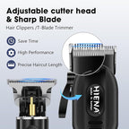 HIENA PRO Professional Hair Clippers Set for Men Cordless Hair Cutting Kit Barber Kit Rechargeable Clippers and Trimmers Set Clipper Set for Barbers with LED Display, Gifts for Men, (Black)
