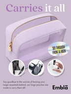 Clear Makeup Bag Zipper Pouch, Transparent Cosmetic Case Organizer, TSA Approved Travel Toiletry Case, Travel Accessories Essentials Makeup Tote for Women, Large Cute Make up Bag for Purse - Lilac