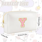 Initial Makeup Bag Personalized Preppy Travel Small Cosmetic Bag Cute PU White Chenille Letter Makeup Pouch for Purse Waterproof Zippered Toiletry Organizer for Women Girls Kids Friends (Y)