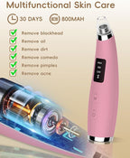 Facial Pore Blackhead Remover Vacuum - Fore Cleaner and Blackhead Extractor with 3 Adjustable Suction Levels - 5 Probes - Pore Vacuum Kit for Women&Men (Matte Pink)