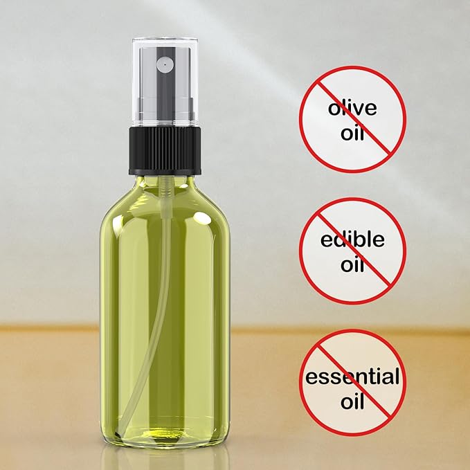 Wedama 2 oz Mini Glass Spray Bottles, Empty Small Spray Bottles with Funnel Dropper, Fine Mist for Hair, Travel, Plants, Cleaning Solutions and Skin Care (4 Pack Olive Green)