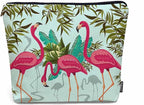 Women Makeup Organizer Bag Flamingo Exotic Flamingo Tropical Palms Flax Cosmetic Bag Makeup Bags Toiletry Bag Accessories Organizer Travel Bags For Home Bathroom Office Hotel Gym Pink Green