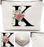 Initial A-Z Personalized Letter Makeup Bag, Monogrammed Bridesmaid Gifts/Presents Cosmetic Bag, Portable Stationery Storage Organizer Pouch, Friendship Love Travel Makeup Bags