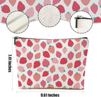 Cute Pink Strawberry Makeup Bag Retro Fruit Cosmetic Bag Friend Friendship Gifts for Women Girls Sister Bestie Coworker Travel Organizer Zipper Pouch Christmas Thanksgiving Birthday Gifts