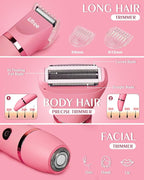 Ufree Bikini Trimmer Electric Razors for Women, Rechargeable Pubic Hair Trimmer Electric Shaver for Legs Body Hair, Bikini Shaver IPX7 Waterproof, Rose Red