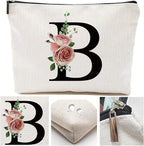 Initial A-Z Personalized Letter Makeup Bag, Monogrammed Bridesmaid Gifts/Presents Cosmetic Bag, Portable Stationery Storage Organizer Pouch, Friendship Love Travel Makeup Bags