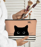 Cute Cat Cosmetic Bag, Black Kitty Gifts for Cat Lovers, Makeup Pouch for Women (Peach-1)