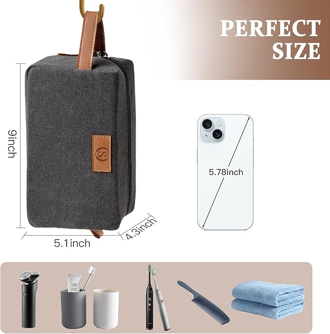Janhavi Toiletry Bag For Men Waterproof, Groomsmen Gifts Personalized Canvas Engraved Initials & Wheat Ear, Mens Toiletry Travel Bag, Gifts For Men, Travel Tssentials (Dark Grey A)