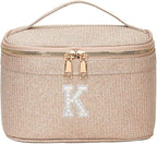 EURYNOME Makeup Bag with Custom Letter K, Water-Resistant Travel Organizer Pouch, (8.3x5.1x5.1 Inch) Cosmetic Case for Women