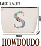 Initial Makeup Bag Monogrammed Travel Toiletry Bag Monogram Cosmetic Bag Birthday Christmas Bridal Shower Bridesmaid Gifts Personalized Gifts for Women Bride Teacher Sisters, Floral Letter S