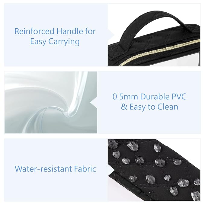 PACKISM Clear Makeup Bag - TSA Approved Toiletry Bag with Handle Large Opening, Clear Toiletry Bags for Traveling Travel Essentials, Travel Bags for Toiletries, Black