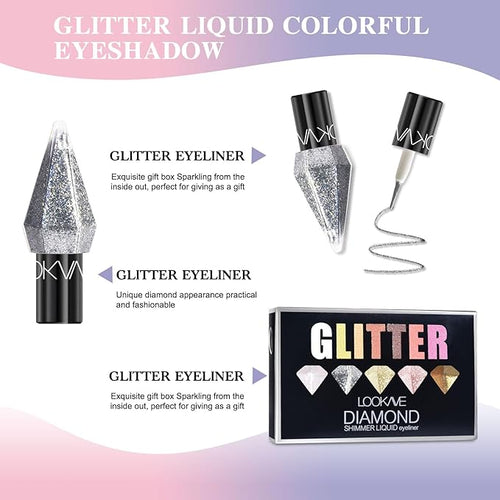 5 Pcs Liquid Eyeshadow Glitter Eyeliner Diamond Colorful Set with Shimmer and Waterproof Eye Shadow for Gift Eye Glitter Makeup (Type A)