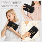 Personalized Chenille Letter Preppy Makeup Bag, Small Cute Mini Travel Toiletry Bag Initial Cosmetic Zipper Pouch for Purse, Waterproof Makeup Case Storage Travel Essentials for Her Daughter(Letter D)