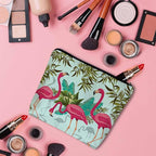 Women Makeup Organizer Bag Flamingo Exotic Flamingo Tropical Palms Flax Cosmetic Bag Makeup Bags Toiletry Bag Accessories Organizer Travel Bags For Home Bathroom Office Hotel Gym Pink Green