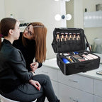 Relavel Extra Large Makeup Case Travel Makeup Train Case Professional Makeup Artist Bag Portable Nail Organizer Box Art Supply Case with Adjustable Dividers/Attach to Trolley/Shoulder Strap (Black)