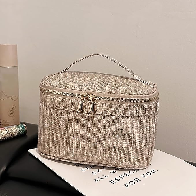 EURYNOME Makeup Bag with Custom Letter S, Water-Resistant Travel Organizer Pouch, (8.3x5.1x5.1 Inch) Cosmetic Case for Women