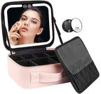 Travel Makeup Bag with LED Lighted Make up Case with Mirror 3 Color Setting Cosmetic Makeup Box Organizer Vanity Case for Women Beauty Tools Accessories Case Rechargeable