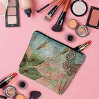 Women Cosmetic Bag Butterfly, Pond Green Leaves Floral Butterflies Cute Makeup Bag For Purse Cosmetic Travel Bag For Toiletries Makeup Storage Bag Flax Skincare Bag Make Up Pouch Bags