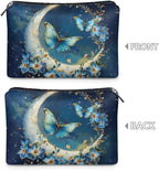 COEQINE Travel Makeup Bag for Women Large Leather Cosmetic Bag with Moon And Butterfly Gothic Makeup Case for Ladies Wallet Handbag