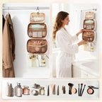 Travel Toiletry Bag For Women Small Hanging Toiletry Travel Makeup Bag lightweight Water-Resistant Toiletries Organizer case portable Cosmetic Bags For Women Beige