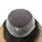 FACE MIRACLE Toupee for Men French Lace Hairpiece Human Hair Replacement System Skin PU Mens Toupee V-Looped Front Hair Piece 6"X8" #1B Off Black-120% medium light to medium density
