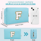 Personalized Small Initial Preppy Makeup Bag, Blue Cute Cosmetic Organizer Chenille Letter Travel Toiletry Zipper Pouch, Portable Waterproof Makeup Case Friendship Gifts for Families Friends(Letter F)