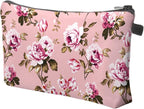 Cute Travel Makeup Bag Cosmetic Bag Small Pouch Gift for Women (Flowers Blush Pink)