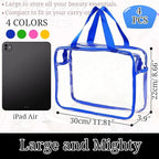 4 Packs Large Clear Toiletry Bag, Waterproof Clear Makeup Comestic Organizer Bags with Handle, Transparent Handbag with Zipper for Travel Airport Airline Vacation