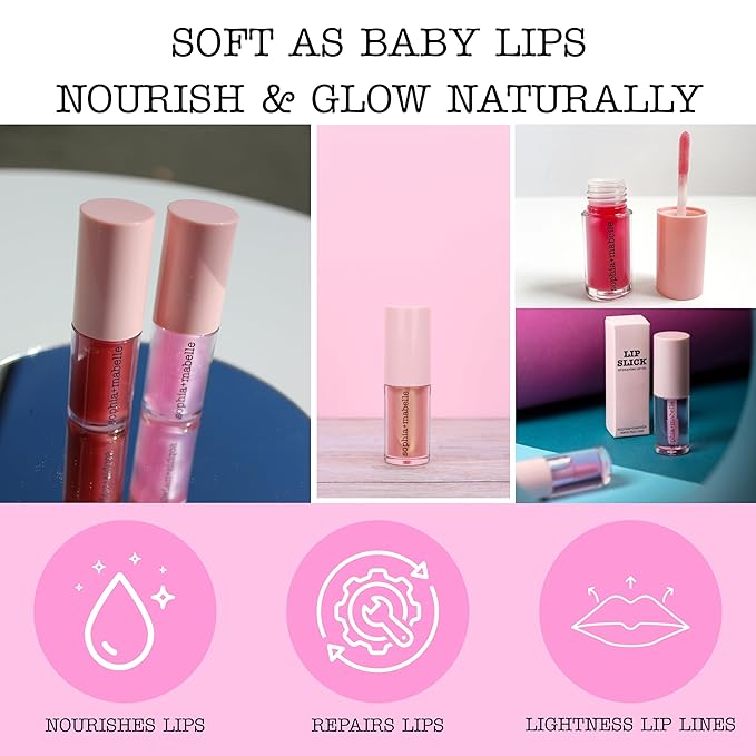 Sophia + Mabelle Hydrating Lip Oil – Lightweight, Non-Sticky & High-Shine Lip Gloss Oil – Moisturizing, Nourishing, Soothing Tinted Formula for Soft Lips – 3.7g (Juice Bar (Pinky Clear), 3.7g)