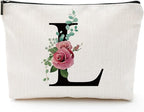 Initial A-Z Personalized Letter Makeup Bag, Monogrammed Bridesmaid Gifts/Presents Cosmetic Bag, Portable Stationery Storage Organizer Pouch, Friendship Love Travel Makeup Bags