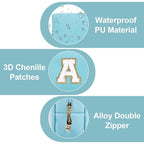 Small Personalized Initial A-Z Preppy Patch Makeup Bag,PU Chenille Letter Travel Cosmetic Pouch with Zipper,Blue Cute Toiletry Bag,Gift Ideal for Teen Girls Women Teacher Bridesmaid,Letter A