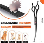JASON 7.5" Dog Grooming Shear - Professional Up-curved Scissor with Round Tips Japanese Stainless Steel Hair Scissor for Dogs, Cats and Other Pets (Curved with Round Tips, Black) Christmas Gift
