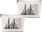 2pcs Camping Gifts for Women Makeup Bag, Travel Essential Cosmetic Bag Camping Essentials Inspirational Gifts for Women Female Girls Sister BFF Nature Lover, Glamping Toiletry Bags