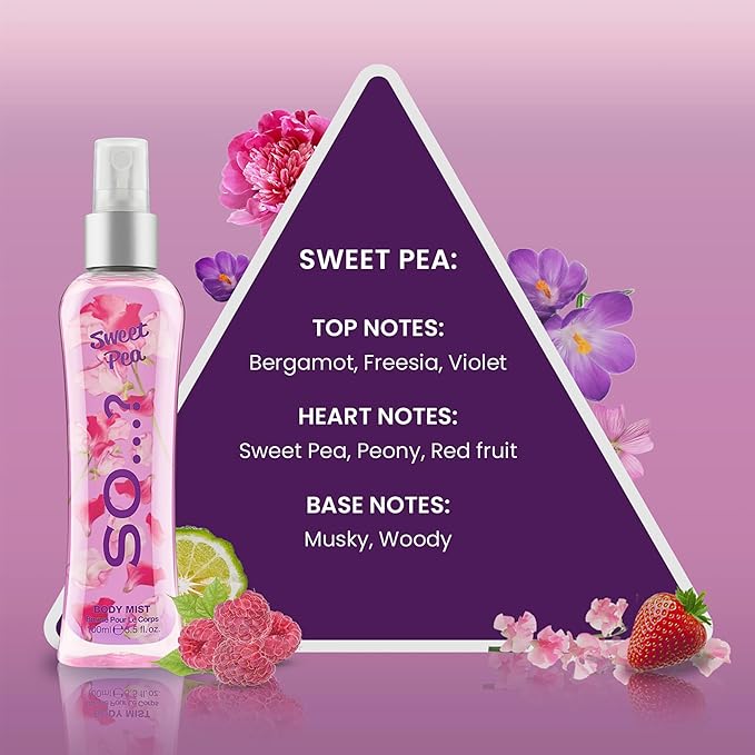 So...? Sweet Pea Body Mist for Women - 3.5 oz Body Mist - Pack of 2