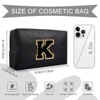Personalized Initial A-Z Preppy Patch Makeup Bag,Small PU Chenille Letter Cosmetic Bag with Zipper for Teen Girls,Black Cute Toiletry Organizer Bag,Monogram Makeup Case Gift for Women Girls,Letter K