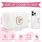 Small Personalized Initial A-Z Preppy Patch Makeup Bag,White PU Chenille Letter Travel Cosmetic Pouch with Zipper,Cute Toiletry Bag,Gift Ideal for Teen Girls Women Teacher Bridesmaid,Letter G