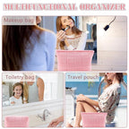 ZLFSRQ 2Pcs Makeup Bag for Women Trendy Large Capacity Cosmetic Bags Plush Pencil Case Pink Checkered Pouch for Purse Coquette Zippered Toiletry Bag Organizer Y2K Aesthetic Pencil Pouch