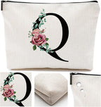 Initial A-Z Personalized Letter Makeup Bag, Monogrammed Bridesmaid Gifts/Presents Cosmetic Bag, Portable Stationery Storage Organizer Pouch, Friendship Love Travel Makeup Bags