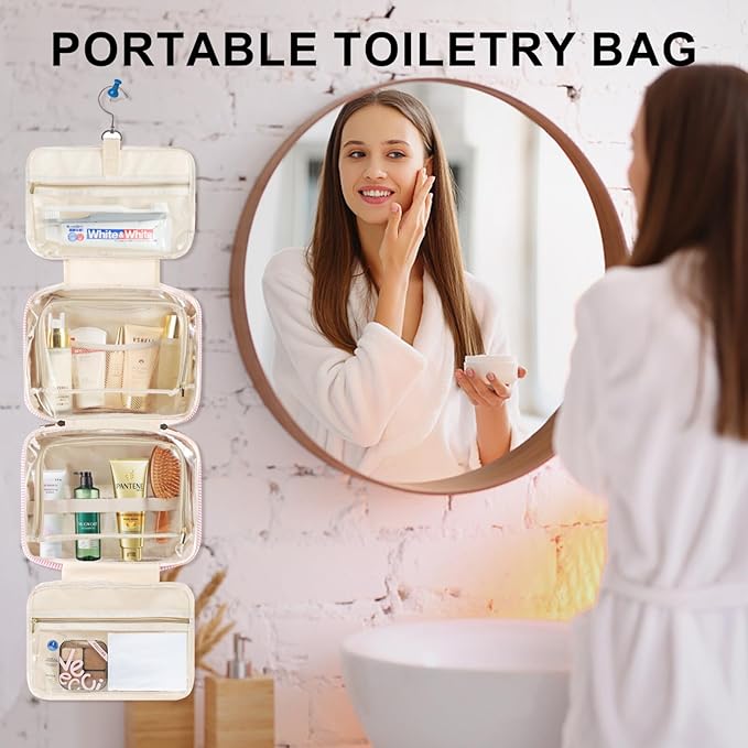 TOPEAST Christmas Gifts for Women Teen Girls Kids - Travel Hanging Toiletry Bag & Makeup Bag, Personalized Initial Toiletry Pouch, Birthday Gifts for Women Teen Girls, Cruise Essentials, Pink A